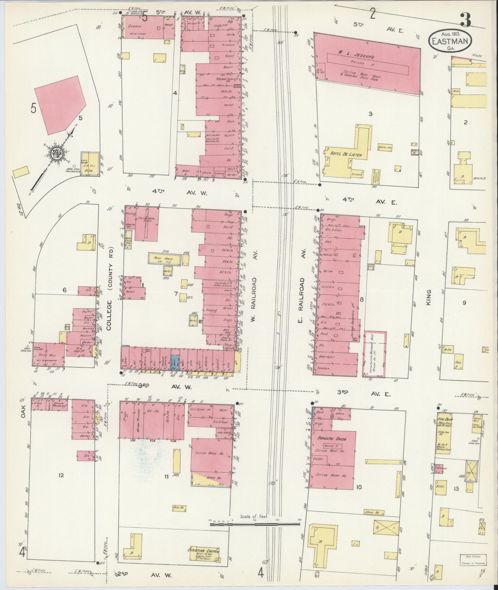 Sanborn Fire Insurance Map from Eastman, Dodge County, Georgia (1913), Sheet #0003 - Complete Map Set gallery image, historic Sanborn map, vintage wall art, Georgia Georgia