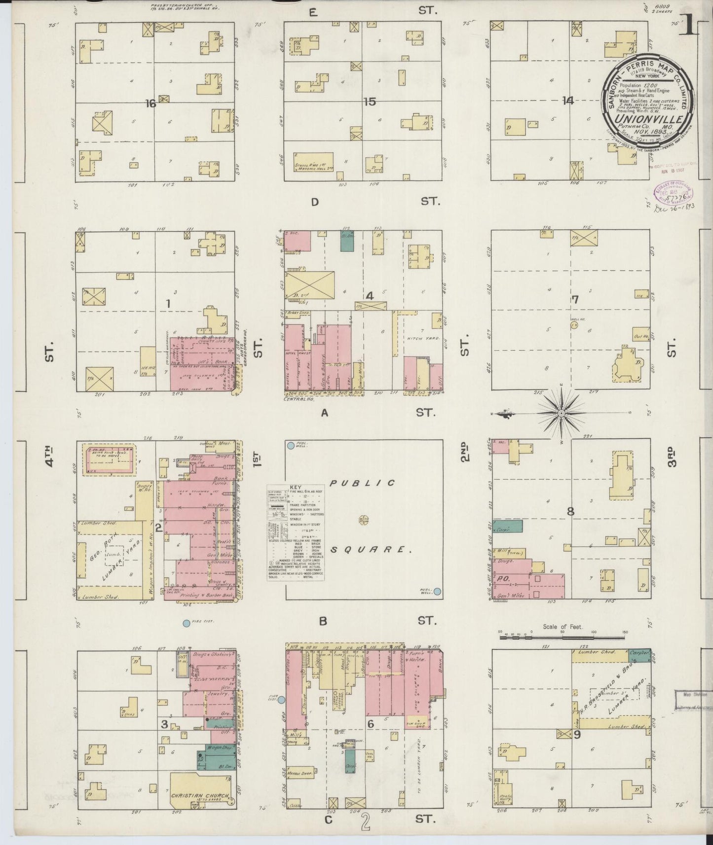 Sanborn Fire Insurance Map from Unionville, Putnam County, Missouri (1893), Sheet #0001 - Complete Map Set gallery image, historic Sanborn map, vintage wall art, Missouri Missouri
