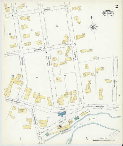Sanborn Fire Insurance Map from Milford, Hillsborough County, New Hampshire (1907), Sheet #0002 - Complete Map Set gallery image, historic Sanborn map, vintage wall art, New Hampshire New Hampshire