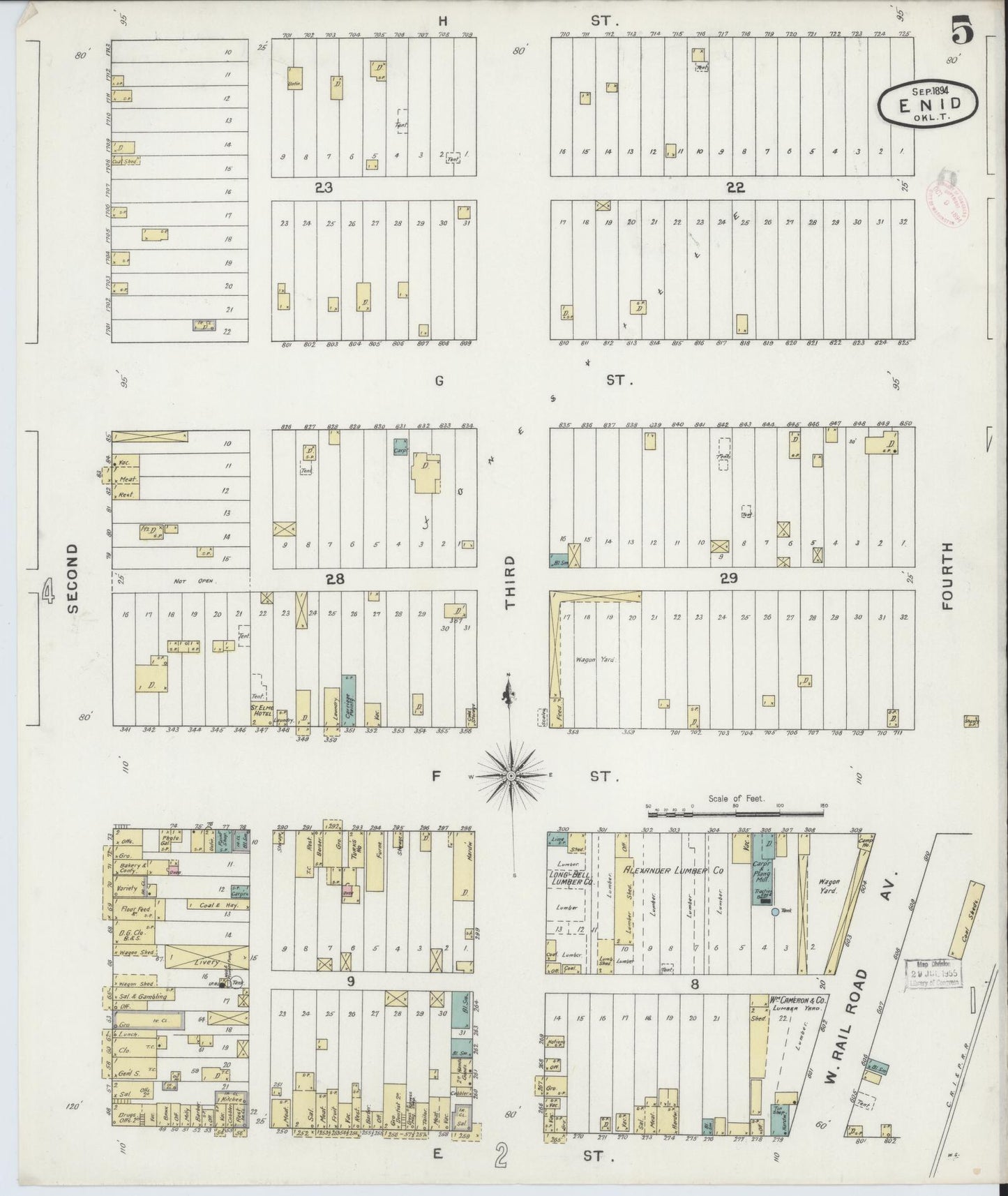 Sanborn Fire Insurance Map from Enid, Garfield County, Oklahoma (1894), Sheet #0005 - Historic Sanborn Fire Insurance Map Print, vintage old map wall art, antique decor, genealogy gift, Oklahoma Oklahoma map