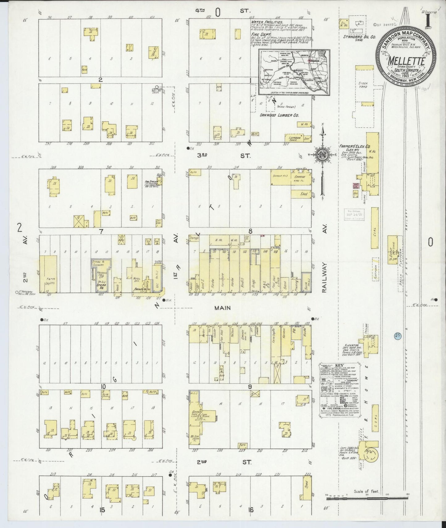 Sanborn Fire Insurance Map from Mellette, Spink County, South Dakota (1921), Sheet #0001 - Complete Map Set gallery image, historic Sanborn map, vintage wall art, South Dakota South Dakota