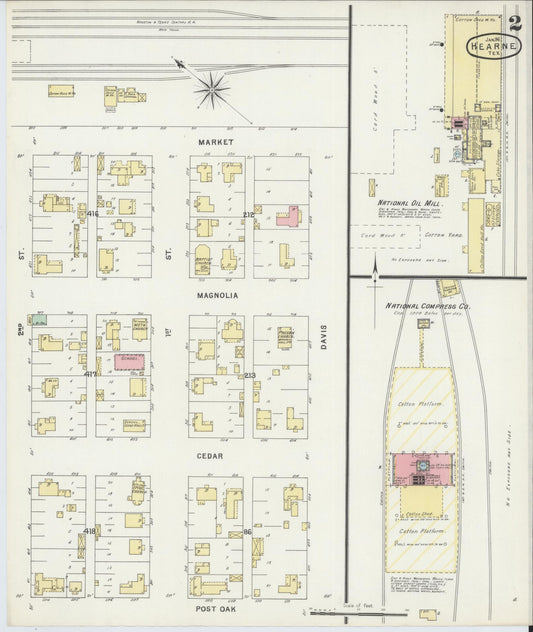 Sanborn Fire Insurance Map from Hearne, Robertson County, Texas (1896), Sheet #0002 - Historic Sanborn Fire Insurance Map Print, vintage old map wall art, antique decor, genealogy gift, Texas Texas map
