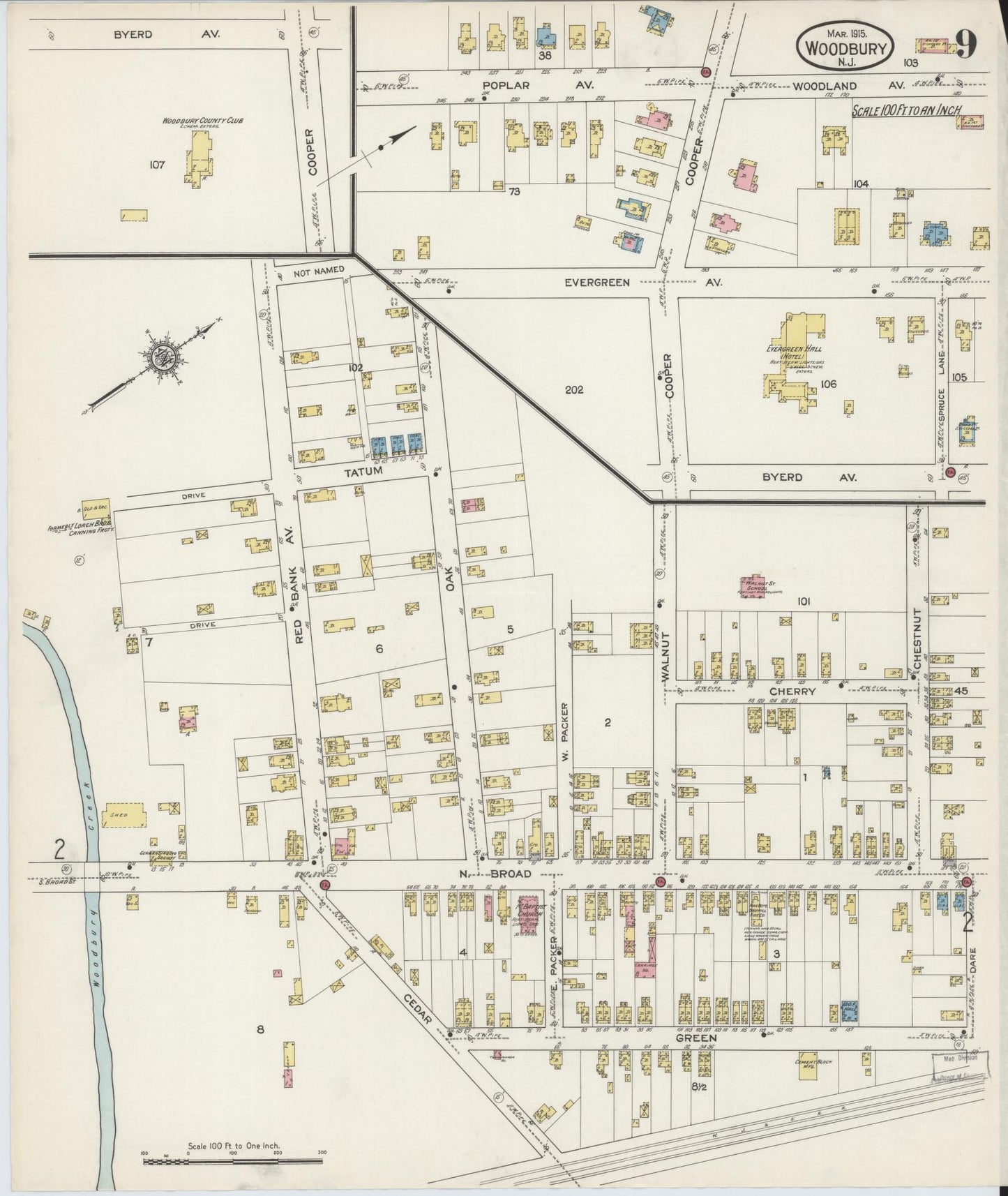 Sanborn Fire Insurance Map from Woodbury, Gloucester County, New Jersey (1915), Sheet #0009 - Complete Map Set gallery image, historic Sanborn map, vintage wall art, New Jersey New Jersey