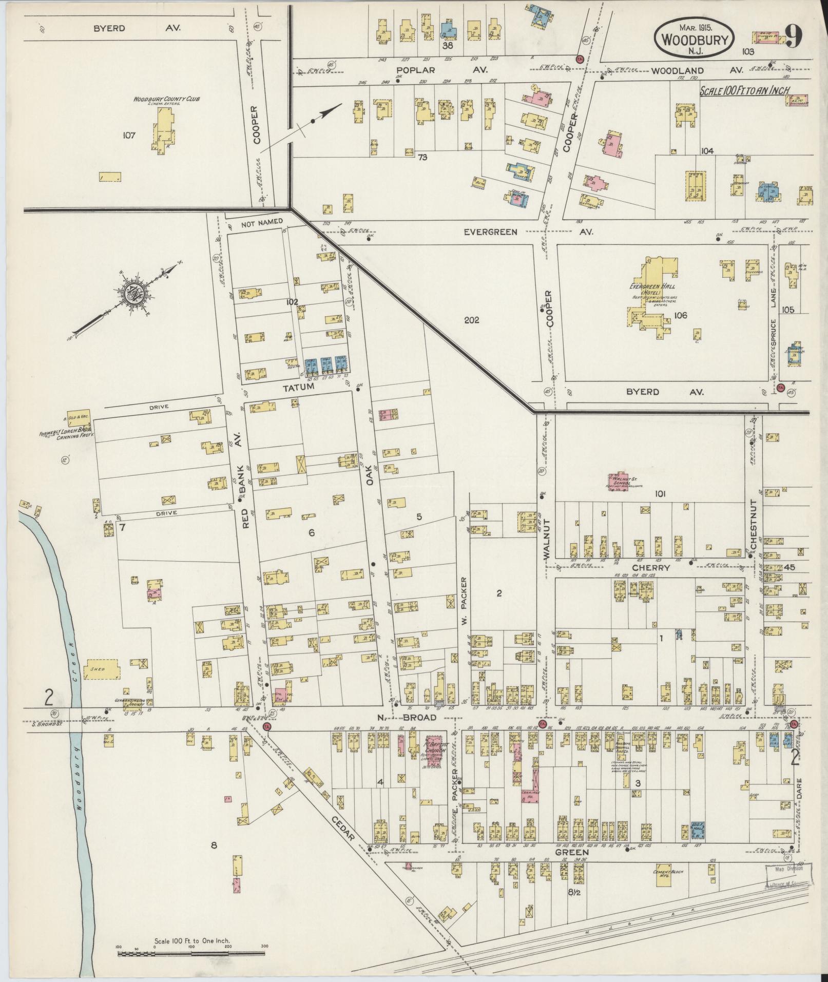 Sanborn Fire Insurance Map from Woodbury, Gloucester County, New Jersey (1915), Sheet #0009 - Complete Map Set gallery image, historic Sanborn map, vintage wall art, New Jersey New Jersey