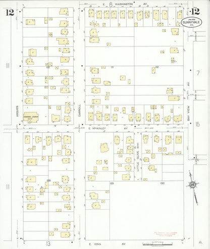 Sanborn Fire Insurance Map from Sunnyvale, Santa Clara County, California (1930), Sheet #0012 - Complete Map Set gallery image, historic Sanborn map, vintage wall art, California California