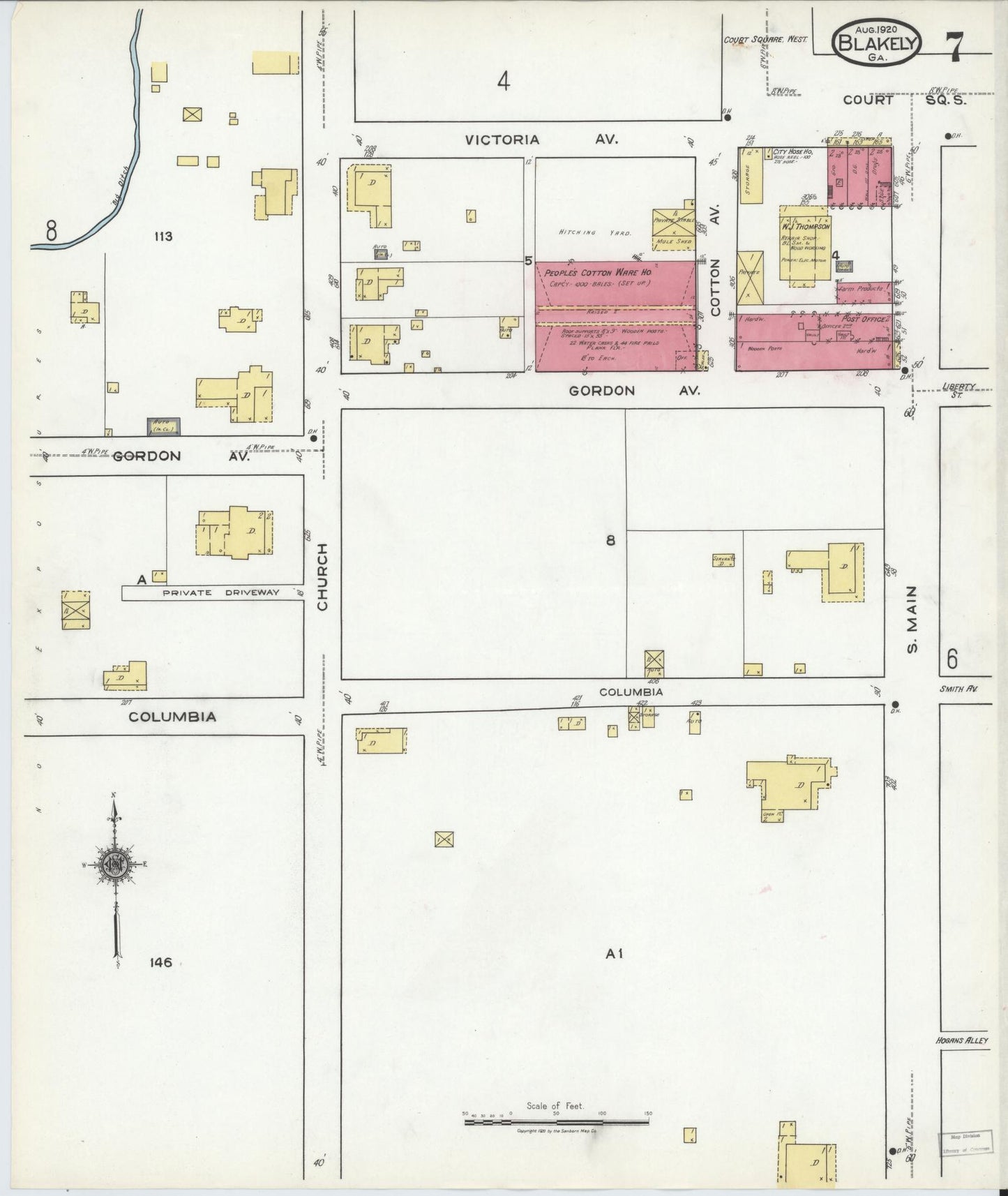 Sanborn Fire Insurance Map from Blakely, Early County, Georgia (1920), Sheet #0007 - Historic Sanborn Fire Insurance Map Print, vintage old map wall art, antique decor, genealogy gift, Georgia Georgia map