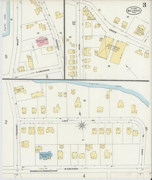 Sanborn Fire Insurance Map from Melrose, Middlesex County, Massachusetts (1897), Sheet #0003 - Historic Sanborn Fire Insurance Map Print, vintage old map wall art, antique decor, genealogy gift, Massachusetts Massachusetts map