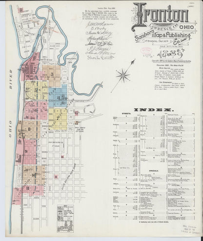 Sanborn Fire Insurance Map from Ironton, Lawrence County, Ohio (1889), Sheet #0001 - Historic Sanborn Fire Insurance Map Print, vintage old map wall art, antique decor, genealogy gift, Ohio Ohio map