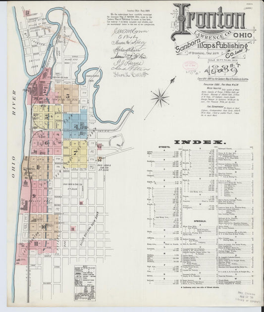Sanborn Fire Insurance Map from Ironton, Lawrence County, Ohio (1889), Sheet #0001 - Historic Sanborn Fire Insurance Map Print, vintage old map wall art, antique decor, genealogy gift, Ohio Ohio map