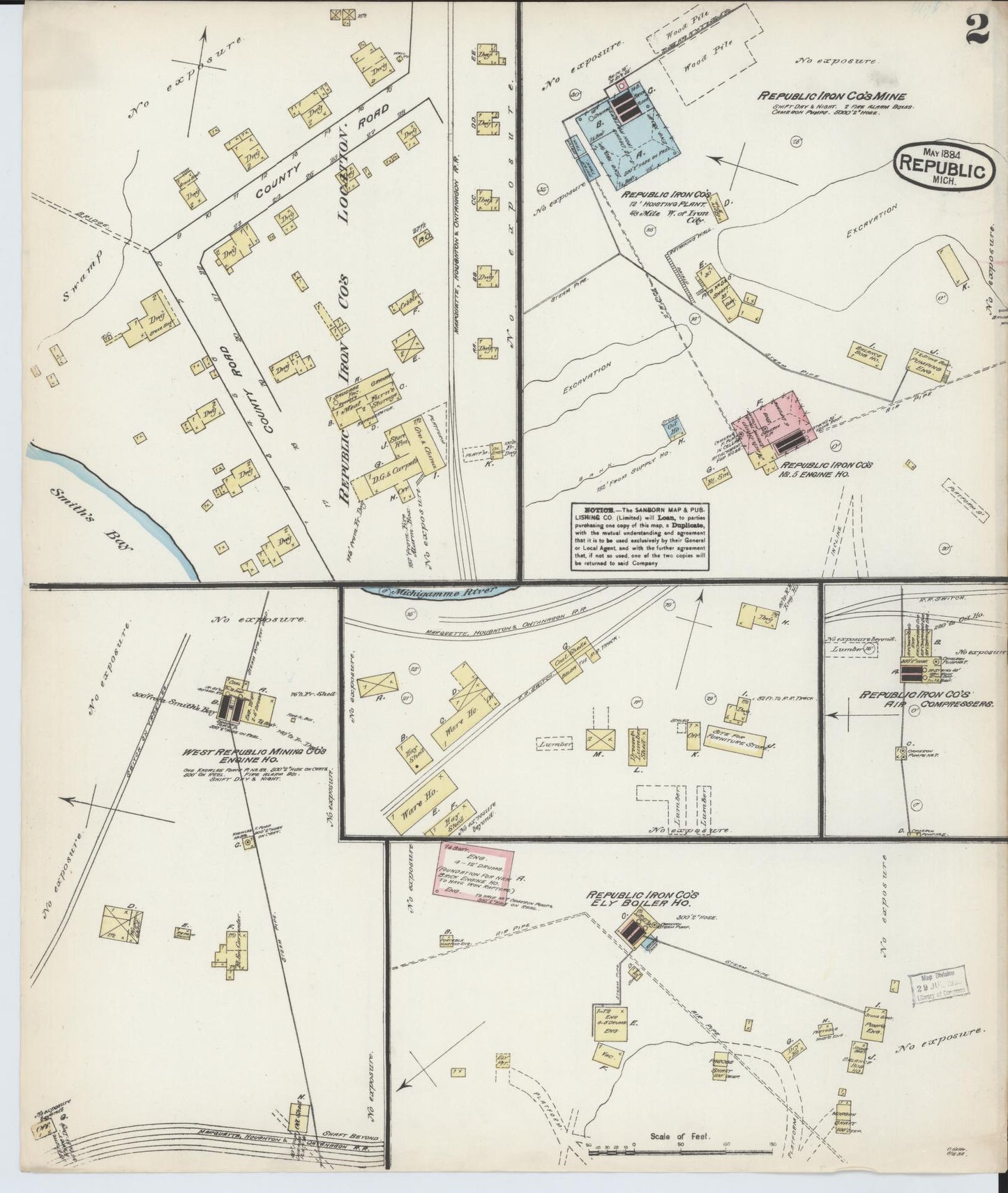 Sanborn Fire Insurance Map from Republic, Marquette County, Michigan (1884), Sheet #0002 - Complete Map Set gallery image, historic Sanborn map, vintage wall art, Michigan Michigan