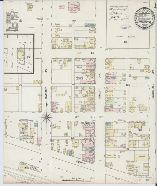 Sanborn Fire Insurance Map from Litchfield, Meeker County, Minnesota (1887), Sheet #0001 - Complete Map Set gallery image, historic Sanborn map, vintage wall art, Minnesota Minnesota