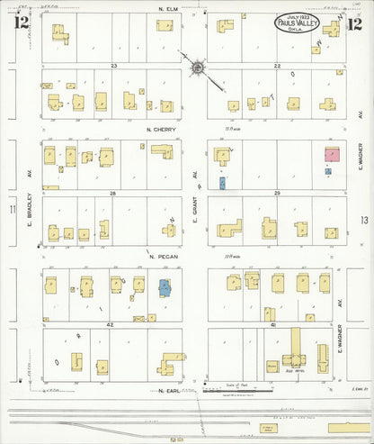Sanborn Fire Insurance Map from Pauls Valley, Garvin County, Oklahoma (1923), Sheet #0012 - Complete Map Set gallery image, historic Sanborn map, vintage wall art, Oklahoma Oklahoma