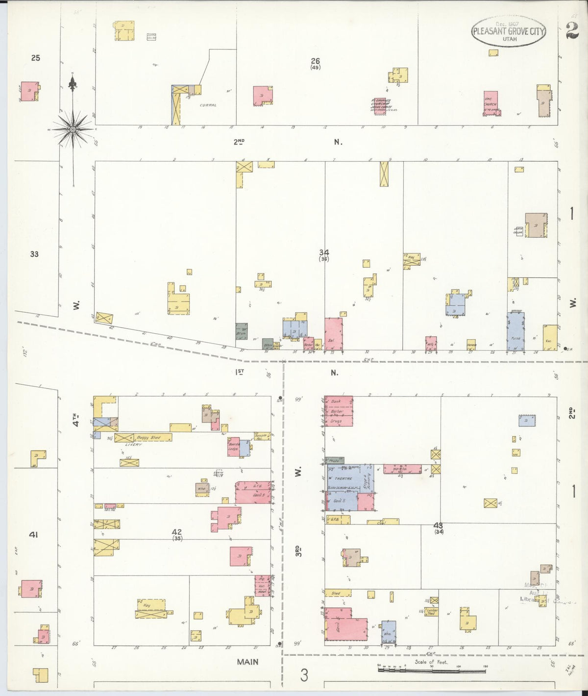 Sanborn Fire Insurance Map from Pleasant Grove, Utah County, Utah (1907), Sheet #0002 - Historic Sanborn Fire Insurance Map Print, vintage old map wall art, antique decor, genealogy gift, Pleasant Grove Utah map