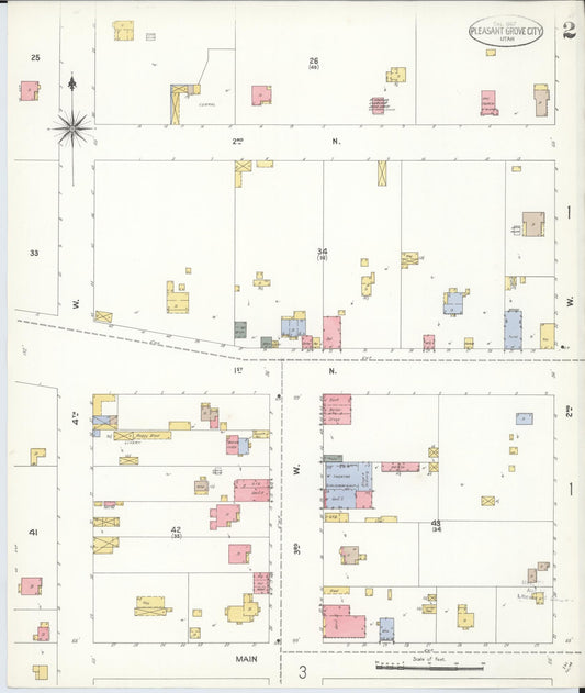 Sanborn Fire Insurance Map from Pleasant Grove, Utah County, Utah (1907), Sheet #0002 - Historic Sanborn Fire Insurance Map Print, vintage old map wall art, antique decor, genealogy gift, Pleasant Grove Utah map