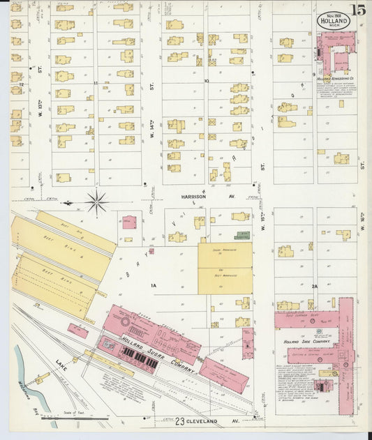 Sanborn Fire Insurance Map from Holland, Ottawa County, Michigan (1908), Sheet #0015 - Historic Sanborn Fire Insurance Map Print, vintage old map wall art, antique decor, genealogy gift, Michigan Michigan map
