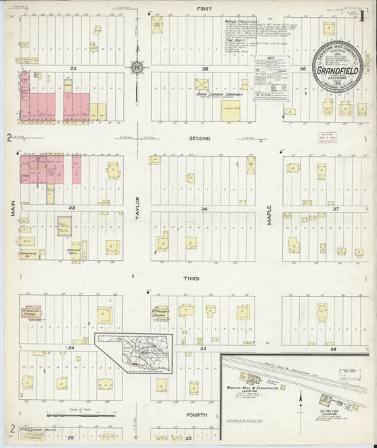 Sanborn Fire Insurance Map from Grandfield, Tillman County, Oklahoma (1914), Sheet #0001 - Complete Map Set gallery image, historic Sanborn map, vintage wall art, Oklahoma Oklahoma