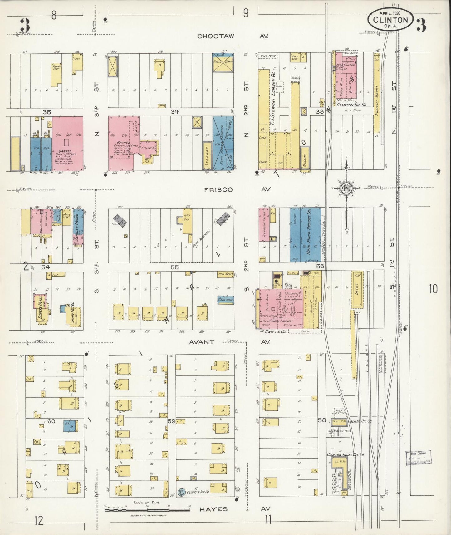 Sanborn Fire Insurance Map from Clinton, Custer County, Oklahoma (1926), Sheet #0003 - Complete Map Set gallery image, historic Sanborn map, vintage wall art, Oklahoma Oklahoma