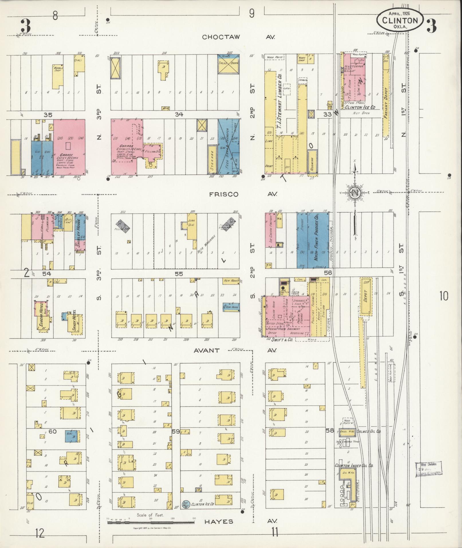 Sanborn Fire Insurance Map from Clinton, Custer County, Oklahoma (1926), Sheet #0003 - Complete Map Set gallery image, historic Sanborn map, vintage wall art, Oklahoma Oklahoma
