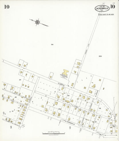 Sanborn Fire Insurance Map from Jacksonville, Cherokee County, Texas (1923), Sheet #0010 - Complete Map Set gallery image, historic Sanborn map, vintage wall art, Texas Texas