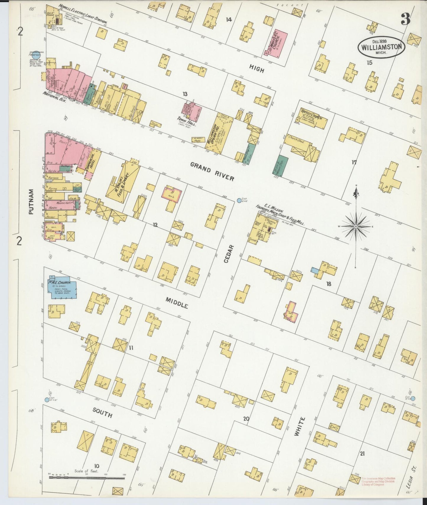 Sanborn Fire Insurance Map from Williamston, Ingham County, Michigan (1899), Sheet #0003 - Complete Map Set gallery image, historic Sanborn map, vintage wall art, Michigan Michigan