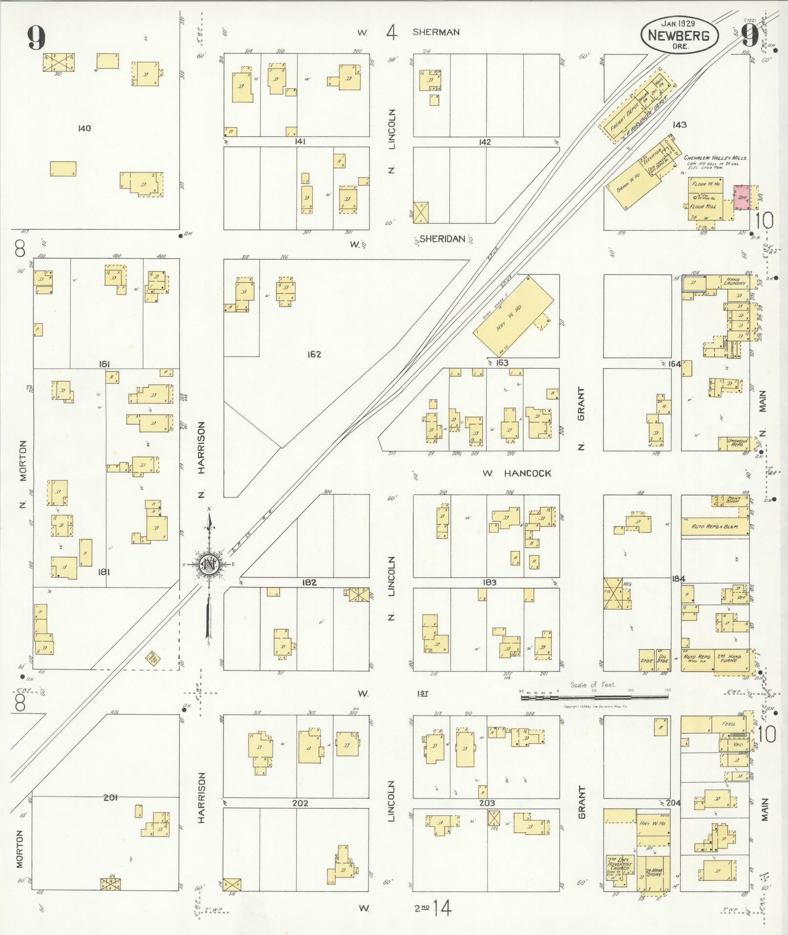 Sanborn Fire Insurance Map from Newberg, Yamhill County, Oregon (1929), Sheet #0009 - Complete Map Set gallery image, historic Sanborn map, vintage wall art, Oregon Oregon