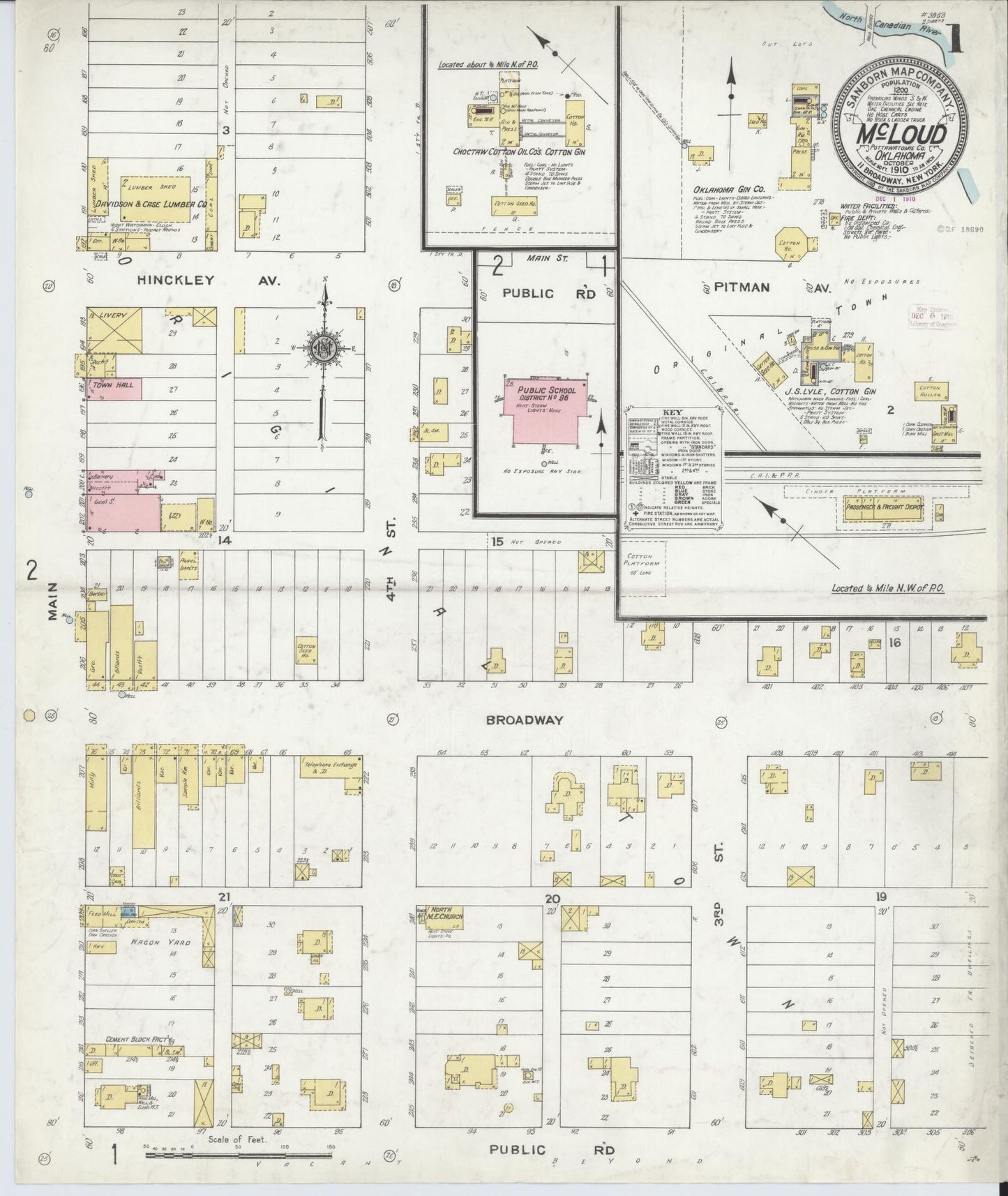 Sanborn Fire Insurance Map from McLoud, Pottawatomie County, Oklahoma (1910), Sheet #0001 - Complete Map Set gallery image, historic Sanborn map, vintage wall art, Oklahoma Oklahoma