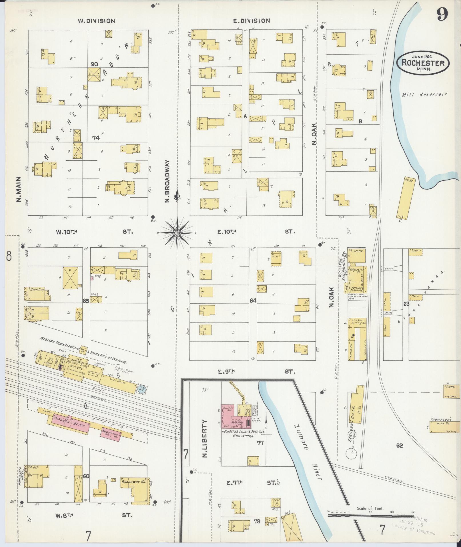 Sanborn Fire Insurance Map from Rochester, Olmsted County, Minnesota (1904), Sheet #0009 - Complete Map Set gallery image, historic Sanborn map, vintage wall art, Minnesota Minnesota