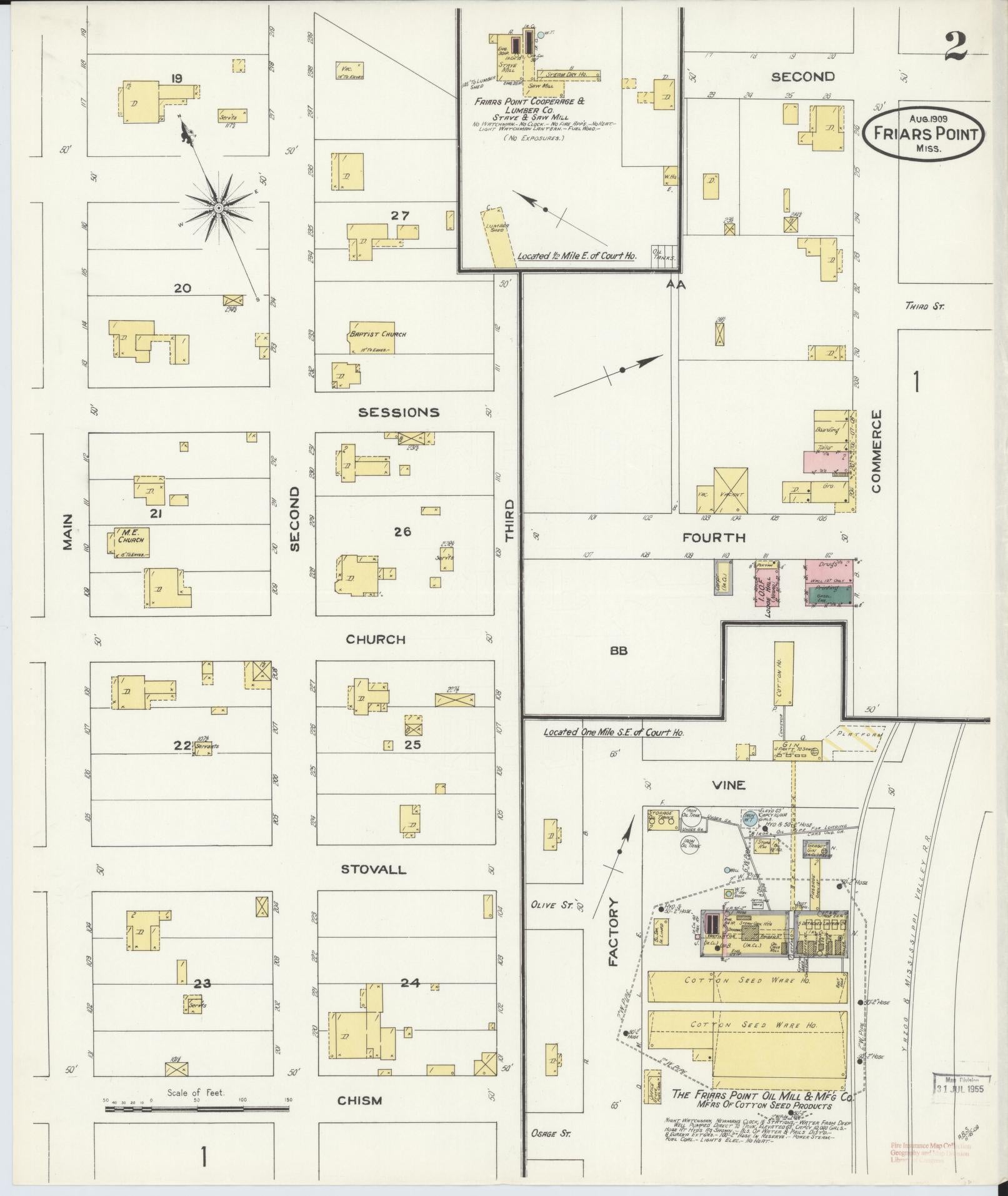 Sanborn Fire Insurance Map from Friars Point, Coahoma County, Mississippi (1909), Sheet #0002 - Historic Sanborn Fire Insurance Map Print, vintage old map wall art, antique decor, genealogy gift, Mississippi Mississippi map