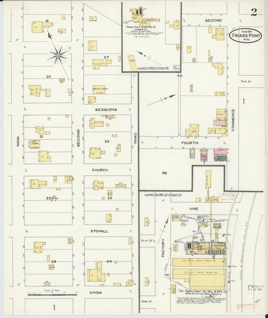 Sanborn Fire Insurance Map from Friars Point, Coahoma County, Mississippi (1909), Sheet #0002 - Historic Sanborn Fire Insurance Map Print, vintage old map wall art, antique decor, genealogy gift, Mississippi Mississippi map