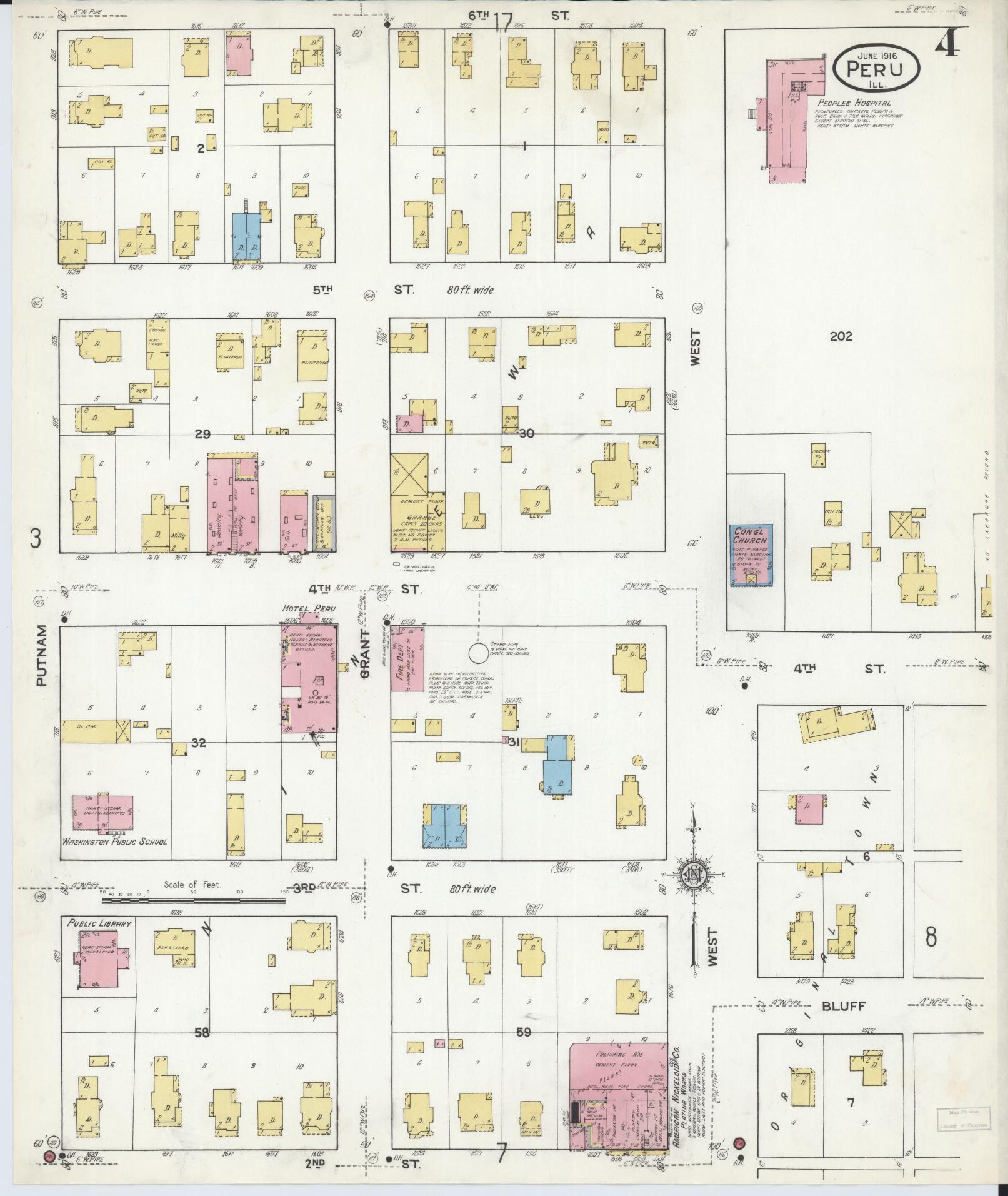 Sanborn Fire Insurance Map from Peru, La Salle County, Illinois (1916), Sheet #0004 - Complete Map Set gallery image, historic Sanborn map, vintage wall art, Illinois Illinois
