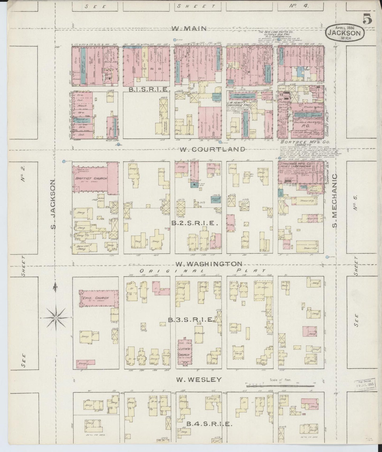 Sanborn Fire Insurance Map from Jackson, Jackson County, Michigan (1886), Sheet #0005 - Historic Sanborn Fire Insurance Map Print, vintage old map wall art, antique decor, genealogy gift, Michigan Michigan map