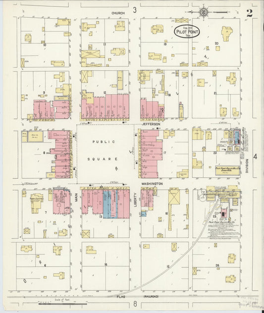 Sanborn Fire Insurance Map from Pilot Point, Denton County, Texas (1912), Sheet #0002 - Historic Sanborn Fire Insurance Map Print, vintage old map wall art, antique decor, genealogy gift, Texas Texas map