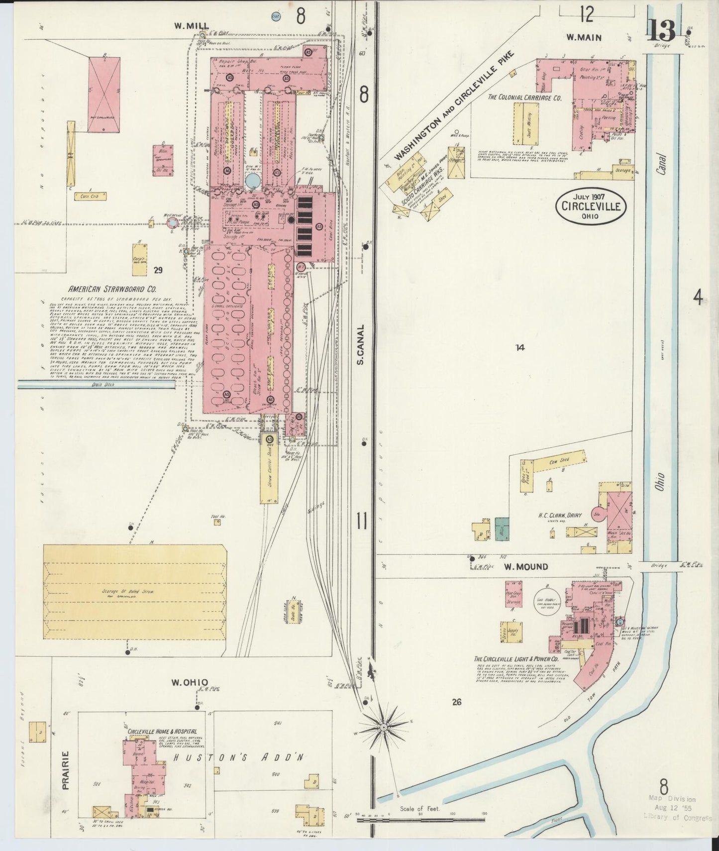 Sanborn Fire Insurance Map from Circleville, Pickaway County, Ohio (1907), Sheet #0013 - Historic Sanborn Fire Insurance Map Print, vintage old map wall art, antique decor, genealogy gift, Ohio Ohio map