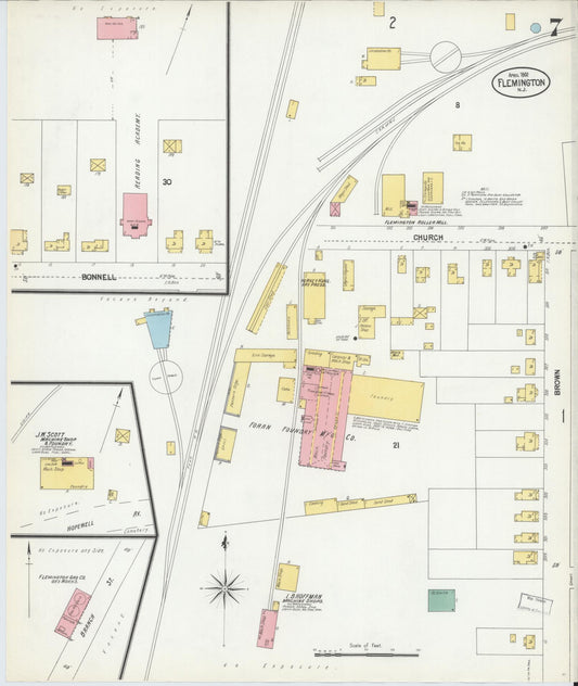 Sanborn Fire Insurance Map from Flemington, Hunterdon County, New Jersey (1902), Sheet #0007 - Historic Sanborn Fire Insurance Map Print, vintage old map wall art, antique decor, genealogy gift, New Jersey New Jersey map