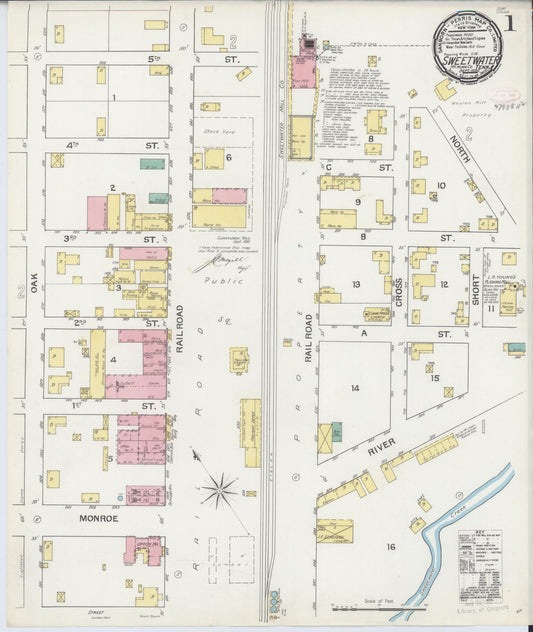 Sanborn Fire Insurance Map from Sweetwater, Monroe County, Tennessee (1892), Sheet #0001 - Historic Sanborn Fire Insurance Map Print, vintage old map wall art, antique decor, genealogy gift, Tennessee Tennessee map