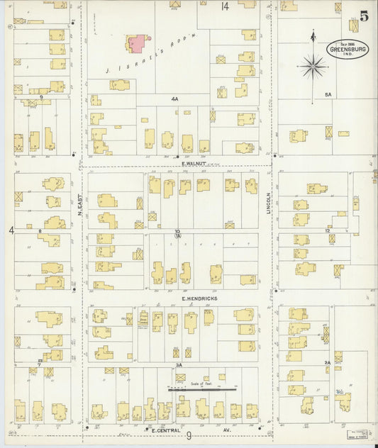 Sanborn Fire Insurance Map from Greensburg, Decatur County, Indiana (1906), Sheet #0005 - Historic Sanborn Fire Insurance Map Print, vintage old map wall art, antique decor, genealogy gift, Indiana Indiana map