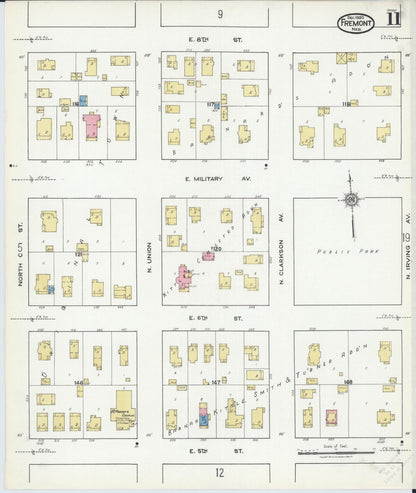 Sanborn Fire Insurance Map from Fremont, Dodge County, Nebraska (1920), Sheet #0011 - Complete Map Set gallery image, historic Sanborn map, vintage wall art, Nebraska Nebraska