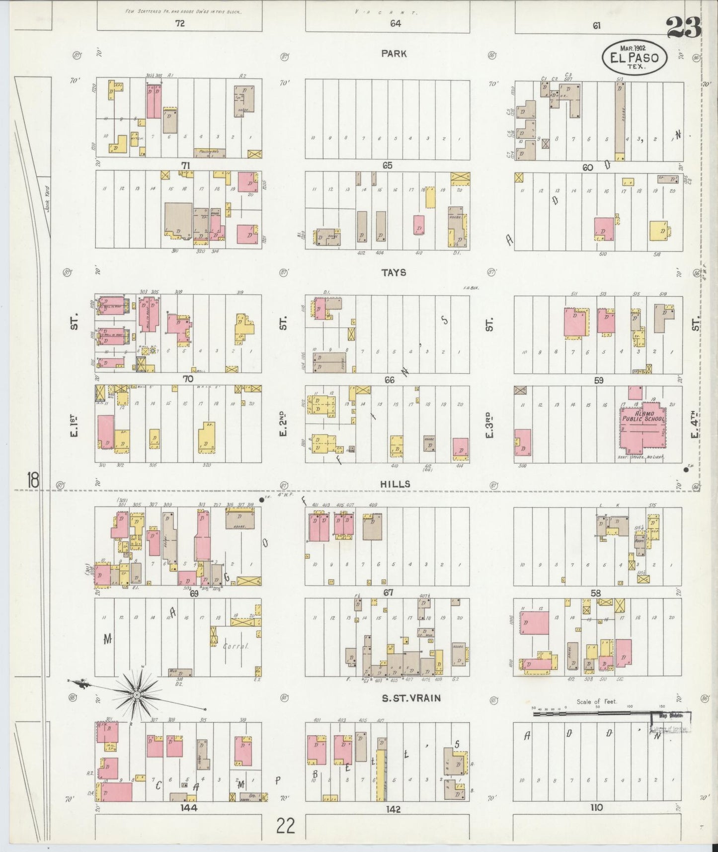 Sanborn Fire Insurance Map from El Paso, El Paso County, Texas (1902), Sheet #0023 - Complete Map Set gallery image, historic Sanborn map, vintage wall art, Texas Texas