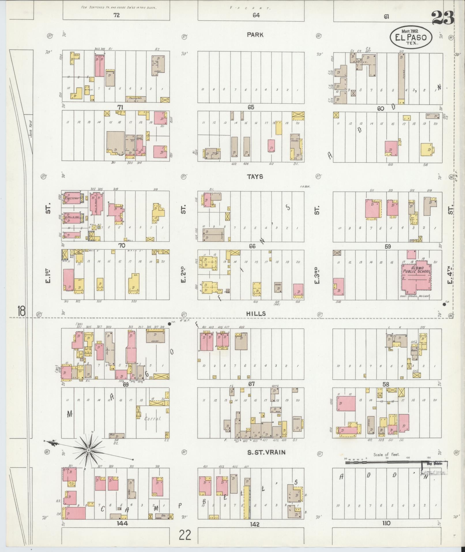 Sanborn Fire Insurance Map from El Paso, El Paso County, Texas (1902), Sheet #0023 - Complete Map Set gallery image, historic Sanborn map, vintage wall art, Texas Texas