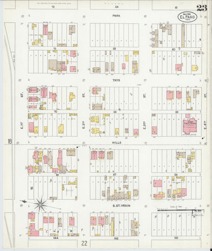 Sanborn Fire Insurance Map from El Paso, El Paso County, Texas (1902), Sheet #0023 - Complete Map Set gallery image, historic Sanborn map, vintage wall art, Texas Texas