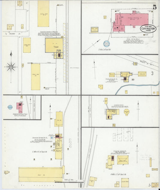 Sanborn Fire Insurance Map from Covington, Tipton County, Tennessee (1905), Sheet #0005 - Historic Sanborn Fire Insurance Map Print, vintage old map wall art, antique decor, genealogy gift, Tennessee Tennessee map