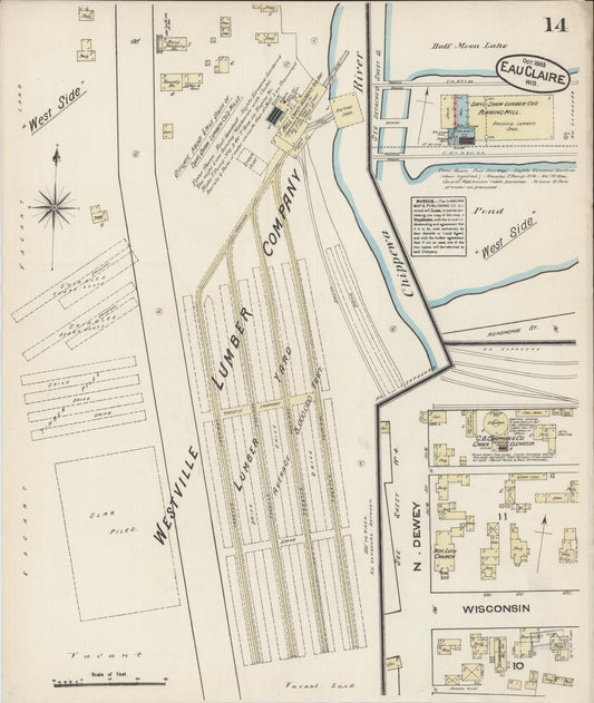 Sanborn Fire Insurance Map from Eau Claire, Eau Claire County, Wisconsin (1883), Sheet #0014 - Historic Sanborn Fire Insurance Map Print, vintage old map wall art, antique decor, genealogy gift, Wisconsin Wisconsin map
