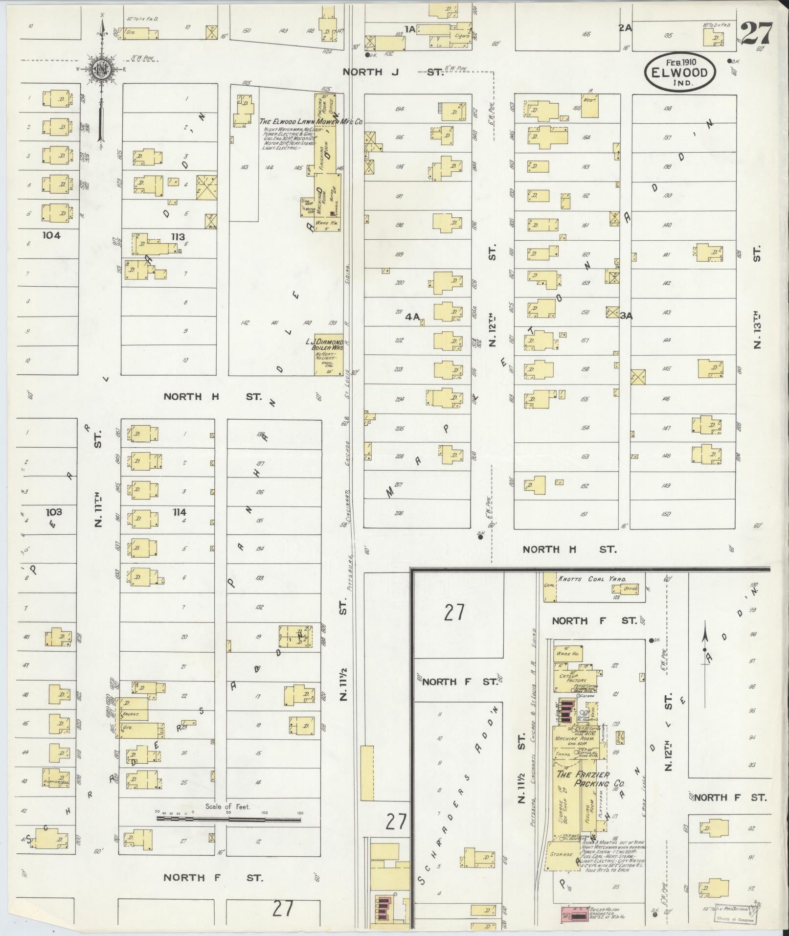 Sanborn Fire Insurance Map from Elwood, Madison County, Indiana (1910), Sheet #0027 - Historic Sanborn Fire Insurance Map Print, vintage old map wall art, antique decor, genealogy gift, Indiana Indiana map
