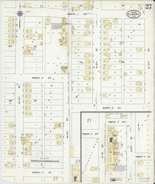 Sanborn Fire Insurance Map from Elwood, Madison County, Indiana (1910), Sheet #0027 - Historic Sanborn Fire Insurance Map Print, vintage old map wall art, antique decor, genealogy gift, Indiana Indiana map