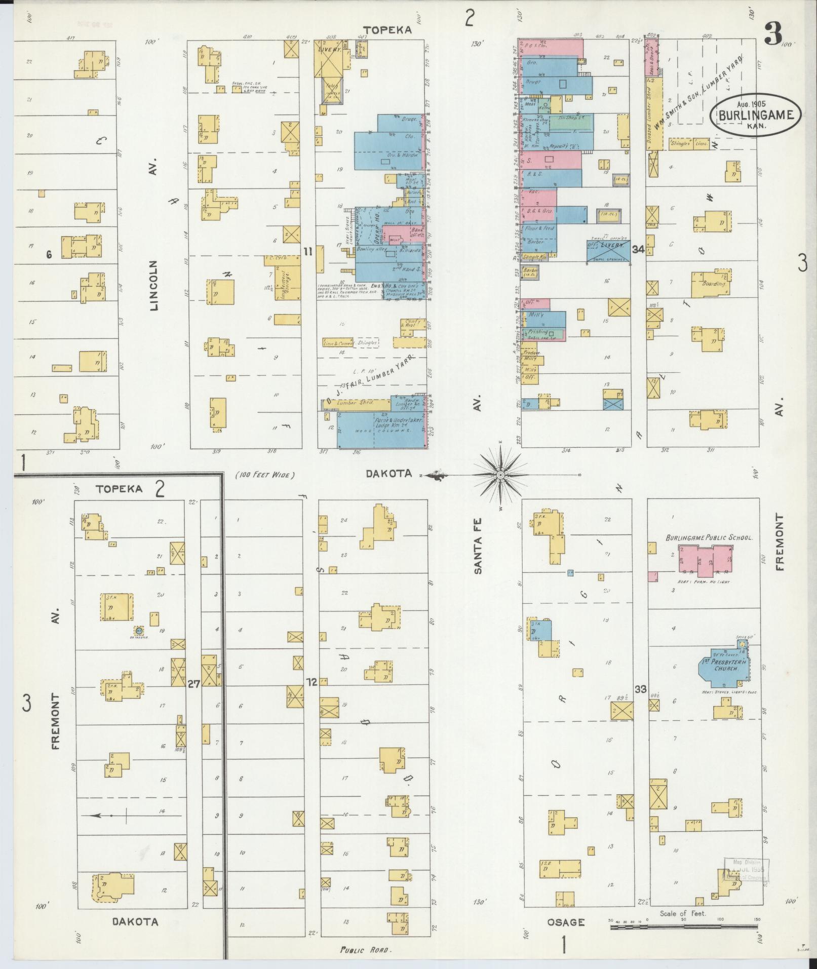 Sanborn Fire Insurance Map from Burlingame, Osage County, Kansas (1905), Sheet #0003 - Complete Map Set gallery image, historic Sanborn map, vintage wall art, Kansas Kansas