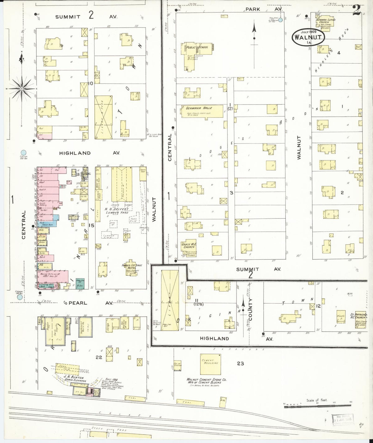 Sanborn Fire Insurance Map from Walnut, Pottawattamie County, Iowa (1909), Sheet #0002 - Historic Sanborn Fire Insurance Map Print, vintage old map wall art