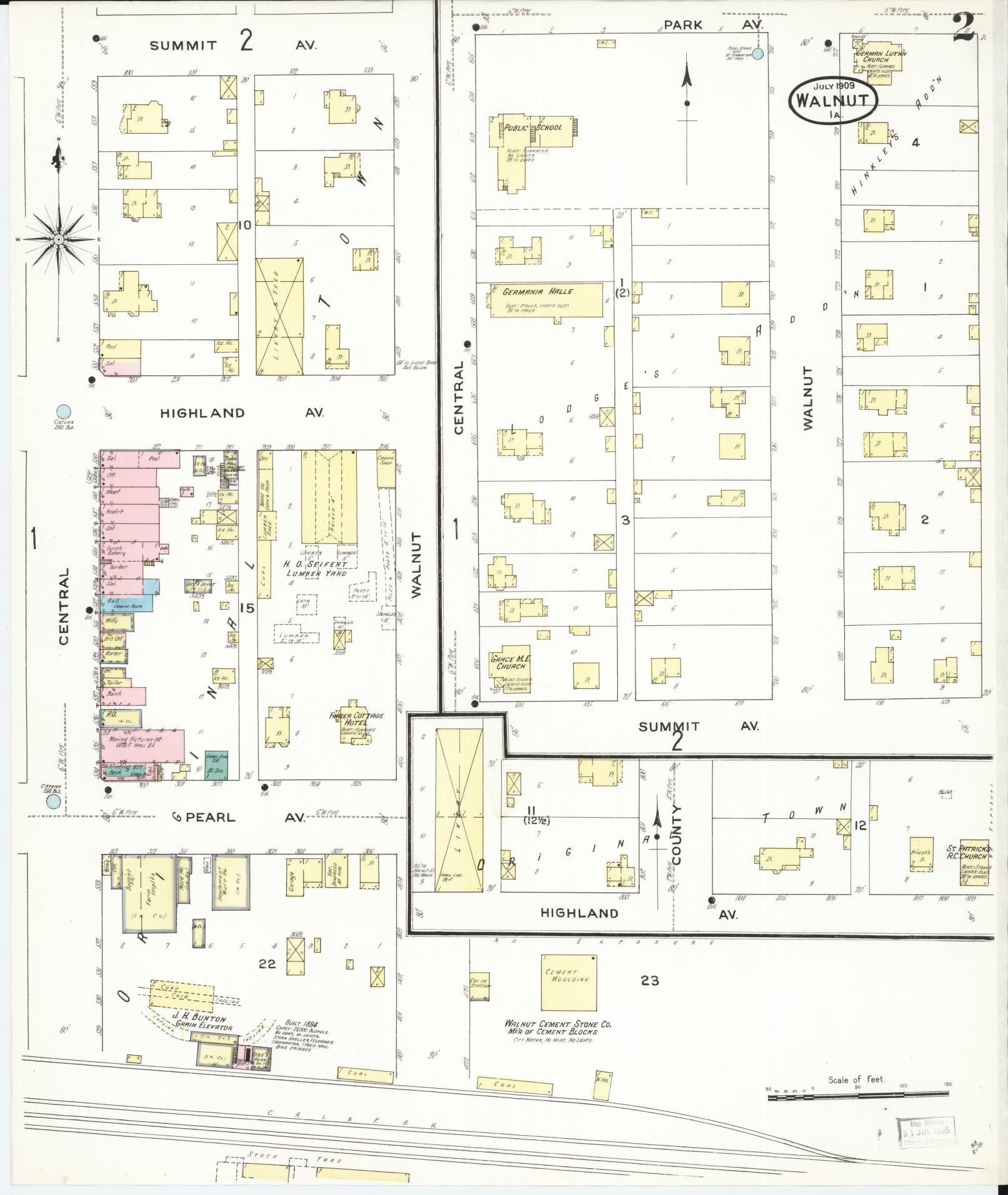 Sanborn Fire Insurance Map from Walnut, Pottawattamie County, Iowa (1909), Sheet #0002 - Historic Sanborn Fire Insurance Map Print, vintage old map wall art