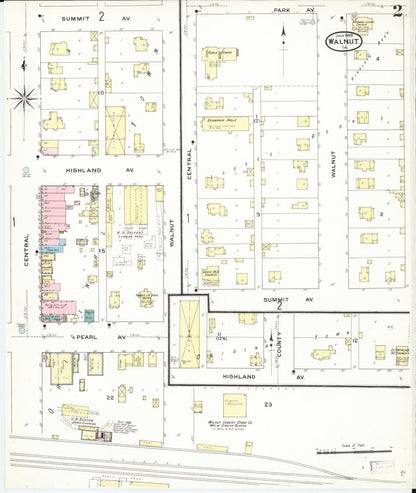 Sanborn Fire Insurance Map from Walnut, Pottawattamie County, Iowa (1909), Sheet #0002 - Historic Sanborn Fire Insurance Map Print, vintage old map wall art