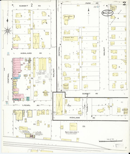 Sanborn Fire Insurance Map from Walnut, Pottawattamie County, Iowa (1909), Sheet #0002 - Historic Sanborn Fire Insurance Map Print, vintage old map wall art