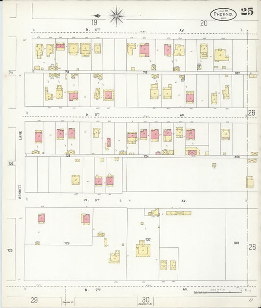 Sanborn Fire Insurance Map from Phoenix, Maricopa County, Arizona (1901), Sheet #0025 - Historic Sanborn Fire Insurance Map Print, vintage old map wall art, antique decor, genealogy gift, Arizona Arizona map